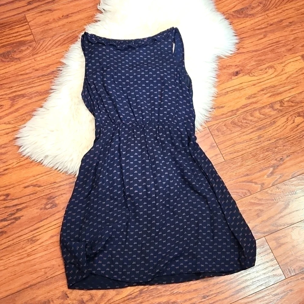 Blue Bird Ruffle Bust Navy Blue Midi Dress